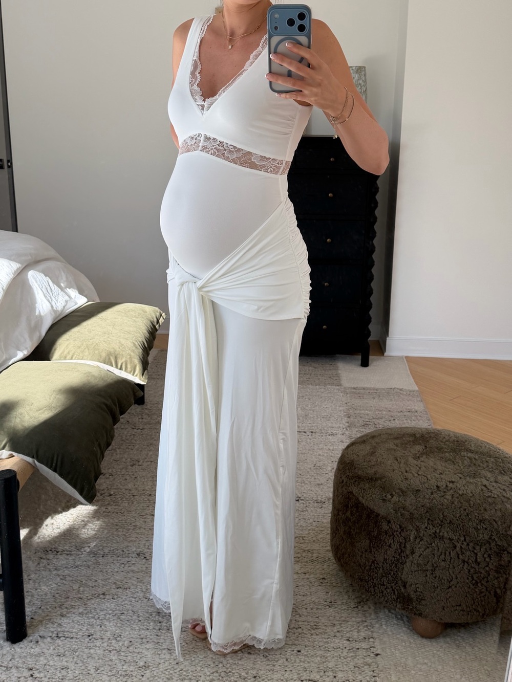 Sophia White Lace-Trim Bridal or Maternity Maxi Dress
